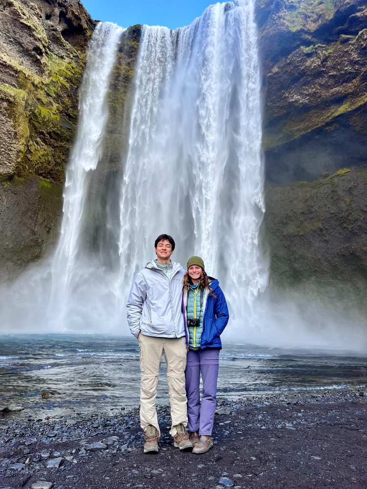 Caitlyn and Corbin at a waterfall